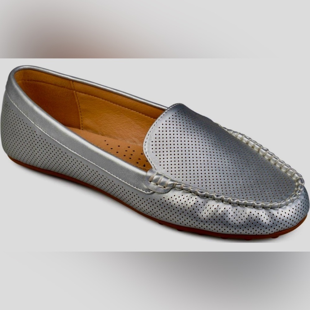 Journee Collection Silver Perforated Loafers, size 6.5 NEW